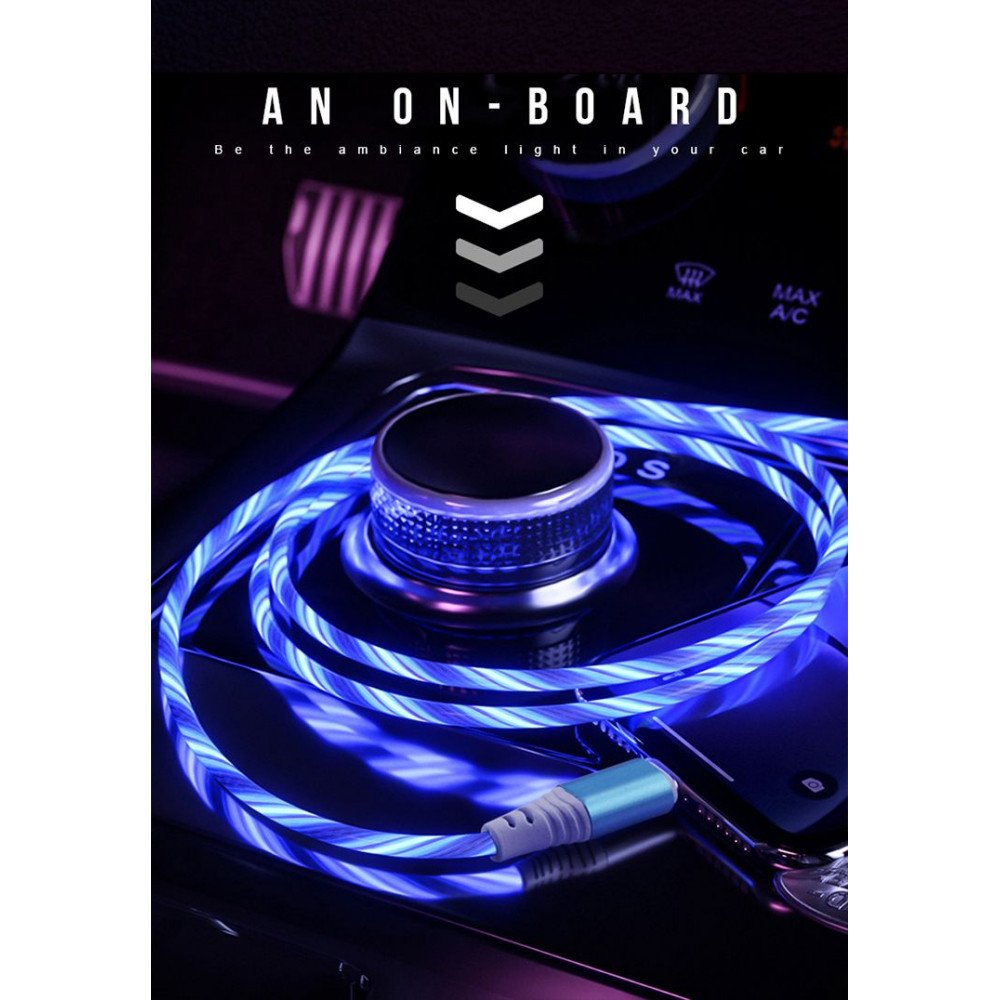 Wholesale 2.4A RGB LED Light Durable USB Cable for Type C USB C 3FT Blue